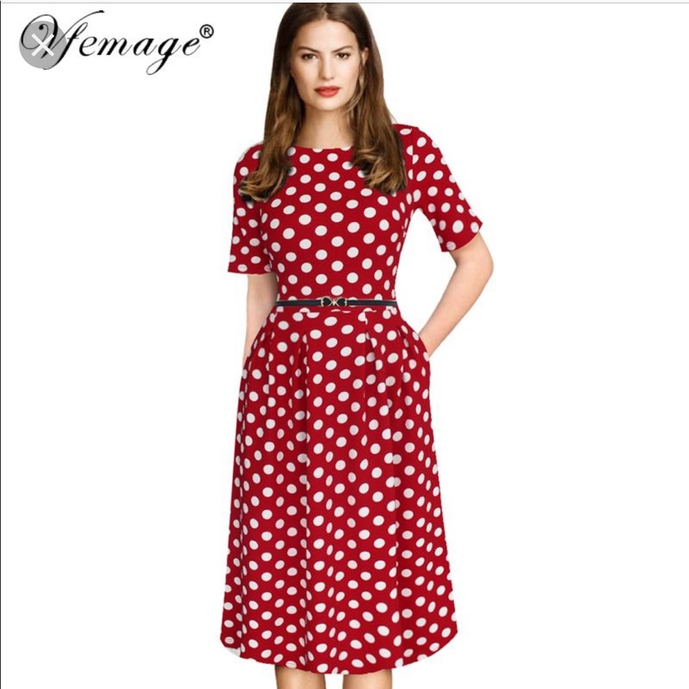 Vhermage polka dot red and white dress with belt